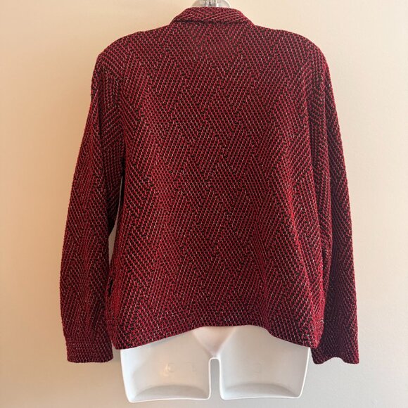 Alfred Dunner Petite Red & Black Metallic Knit Zip-Front Jacket | Size 12P - Picture 5 of 12